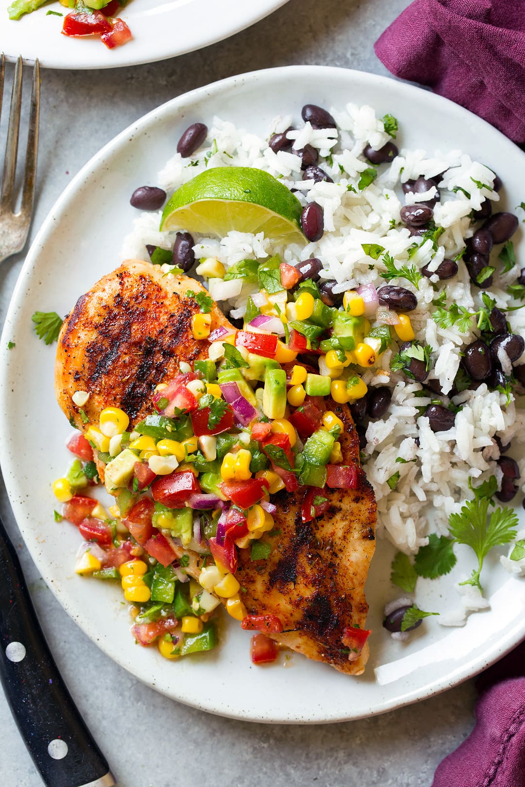 Grilled Herb-Marinated Chicken with Charred Corn and Avocado Salsa