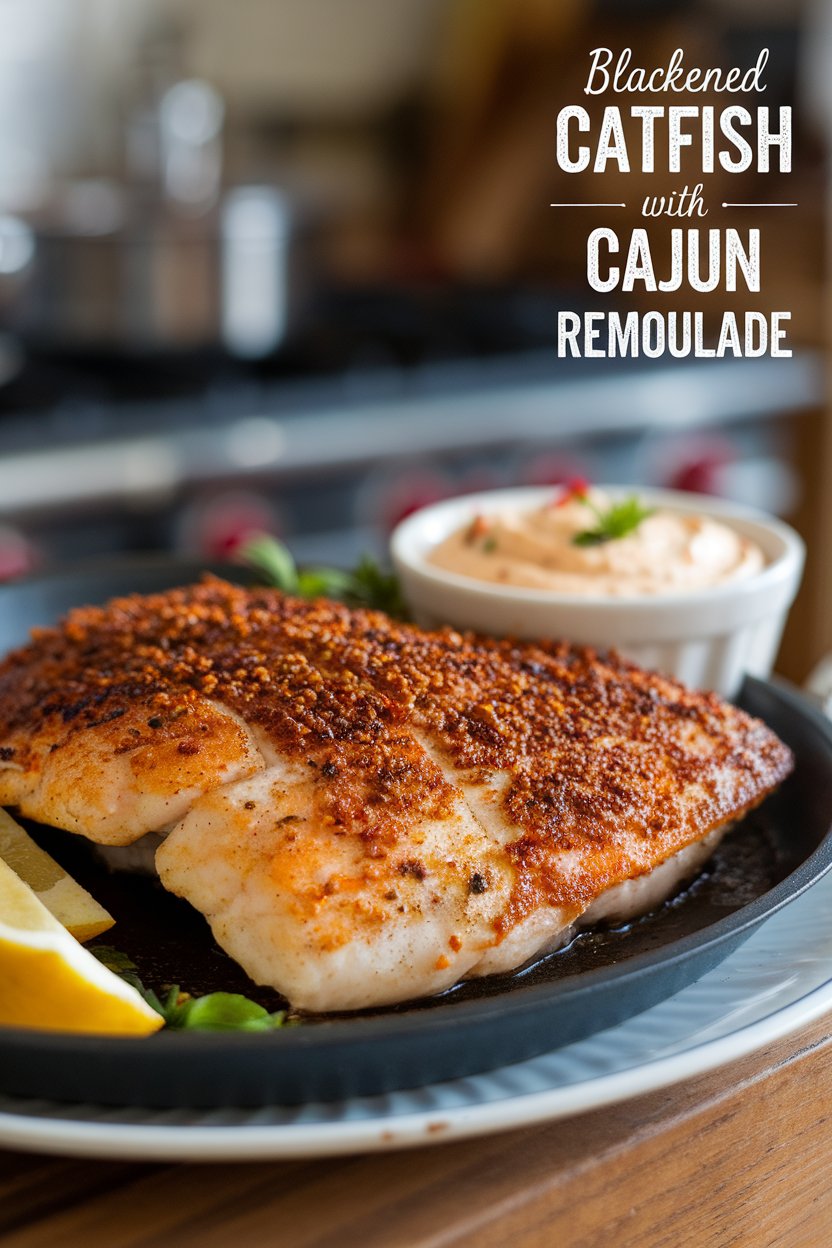 Bayou-Style Cajun Blackened Catfish with Spicy Remoulade