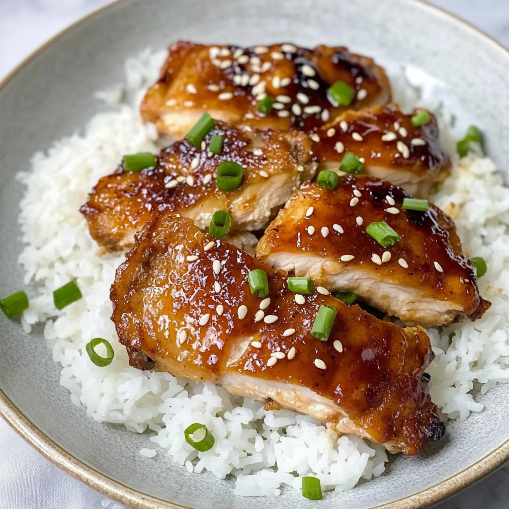 Pan-Seared Chicken Thighs with Garlic Soy Glaze and Scallion Rice