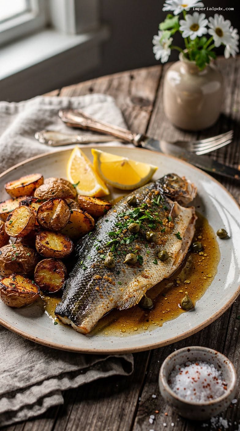 Pan-Seared Trout with Lemon Caper Butter and Roasted Fingerlings