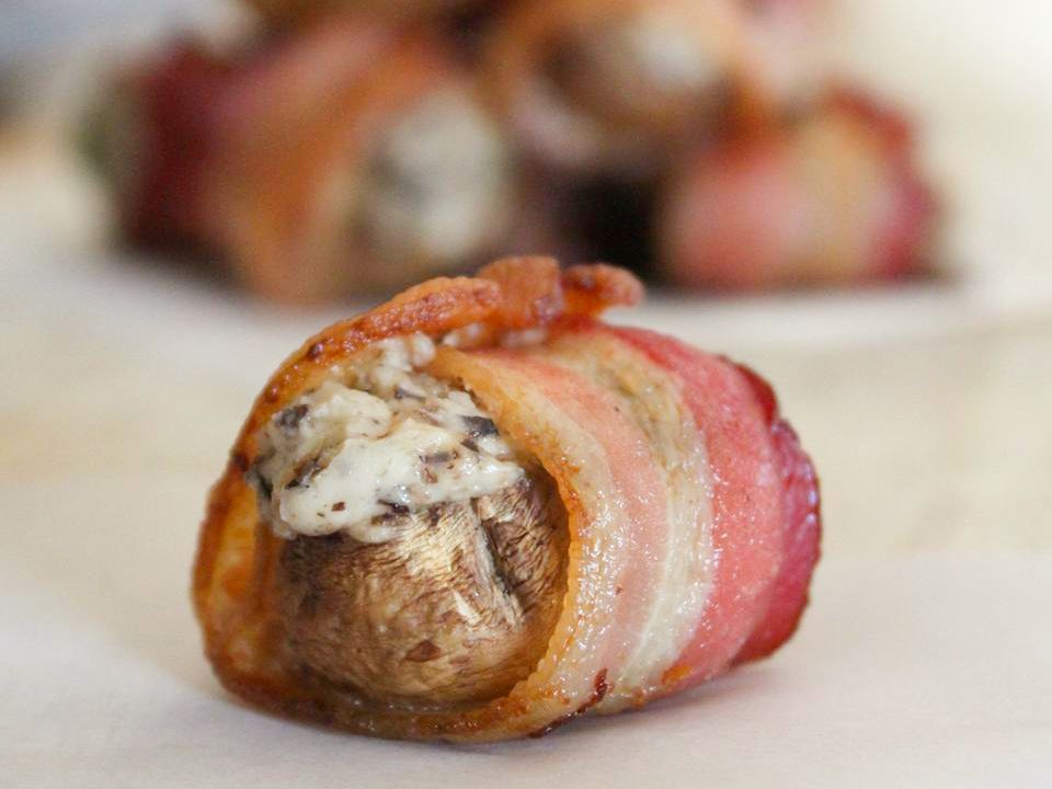 Cheese-Stuffed Bacon-Wrapped Mushrooms