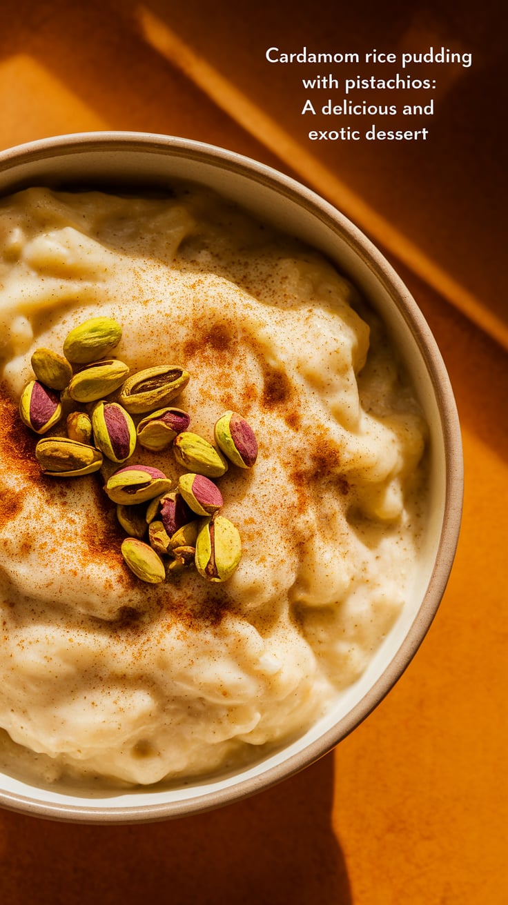 Baked Cardamom Saffron Rice Pudding with Pistachios
