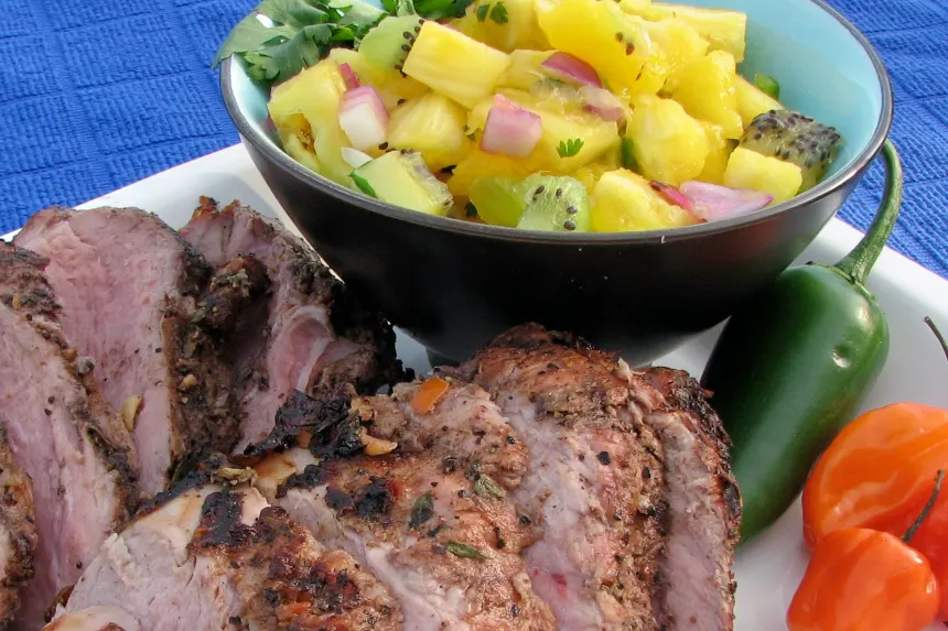 Grilled Pineapple and Jerk-Spiced Pork Tacos with Cilantro Lime Slaw