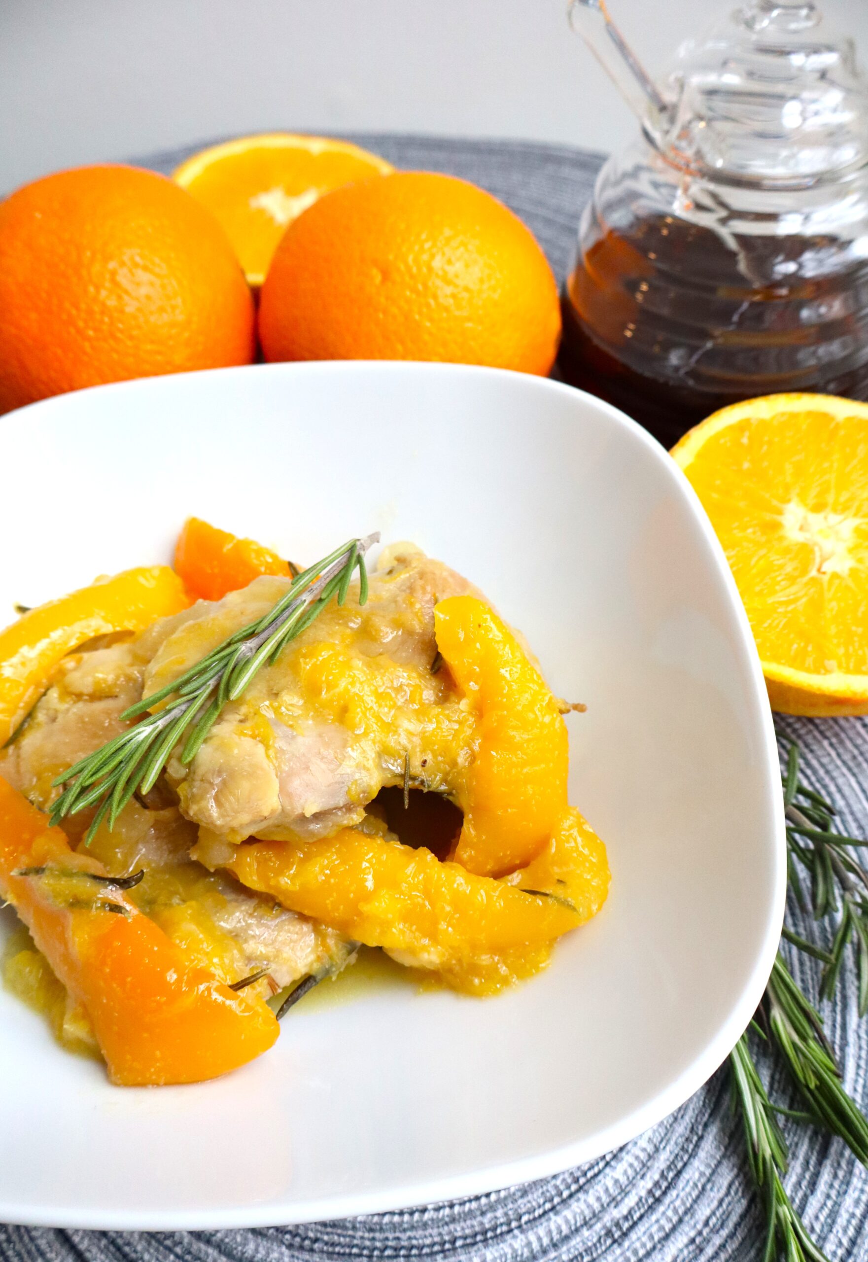 Rosemary and Orange Blossom Honey Roasted Chicken Thighs