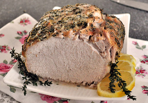 Lemon-Thyme Roasted Pork Tenderloin with Garlic Green Beans