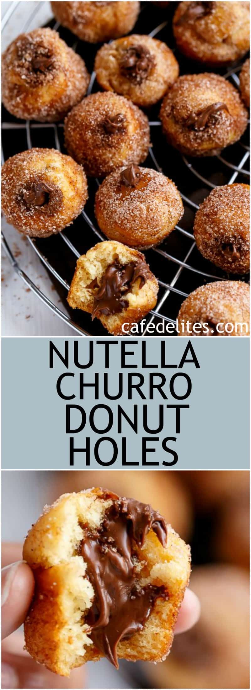 Baked Cinnamon Churro Doughnut Holes with Chocolate Sauce