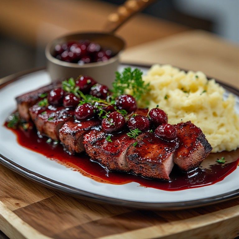 Pan-Roasted Duck Breast with Cherry Gastrique and Wild Rice Pilaf