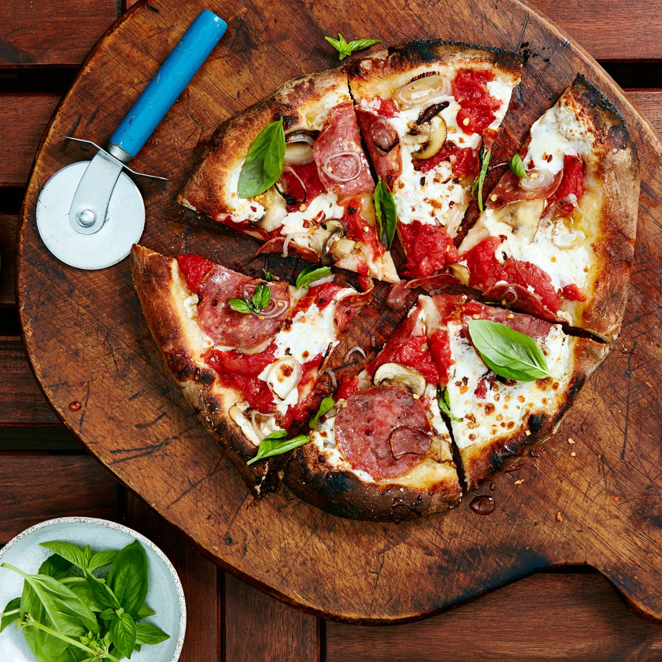 Wood-Fired Thin Crust Pizza with Italian Sausage and Roasted Peppers