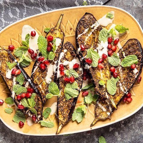 Wood-Fired Roasted Eggplant with Za’atar and Tahini Drizzle