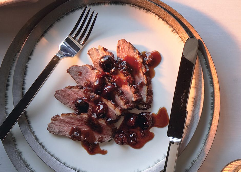 Wood-Fired Roasted Duck Breast with Cherry-Port Reduction
