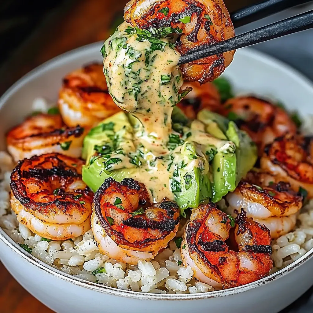Sautéed Garlic Shrimp and Brown Rice Bowl with Avocado