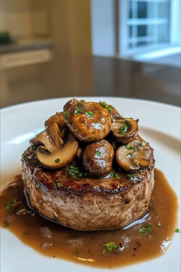 Pan-Seared Beef Medallions with Red Wine Reduction and Sautéed Mushrooms