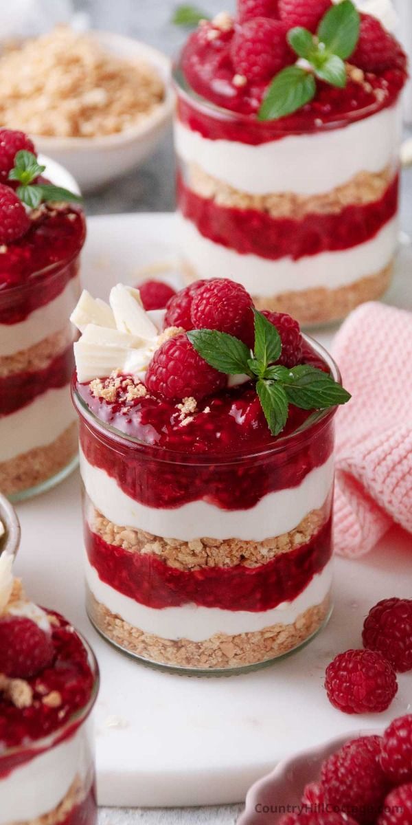 No-Bake Raspberry Cheesecake Parfaits with Graham Cracker Crust