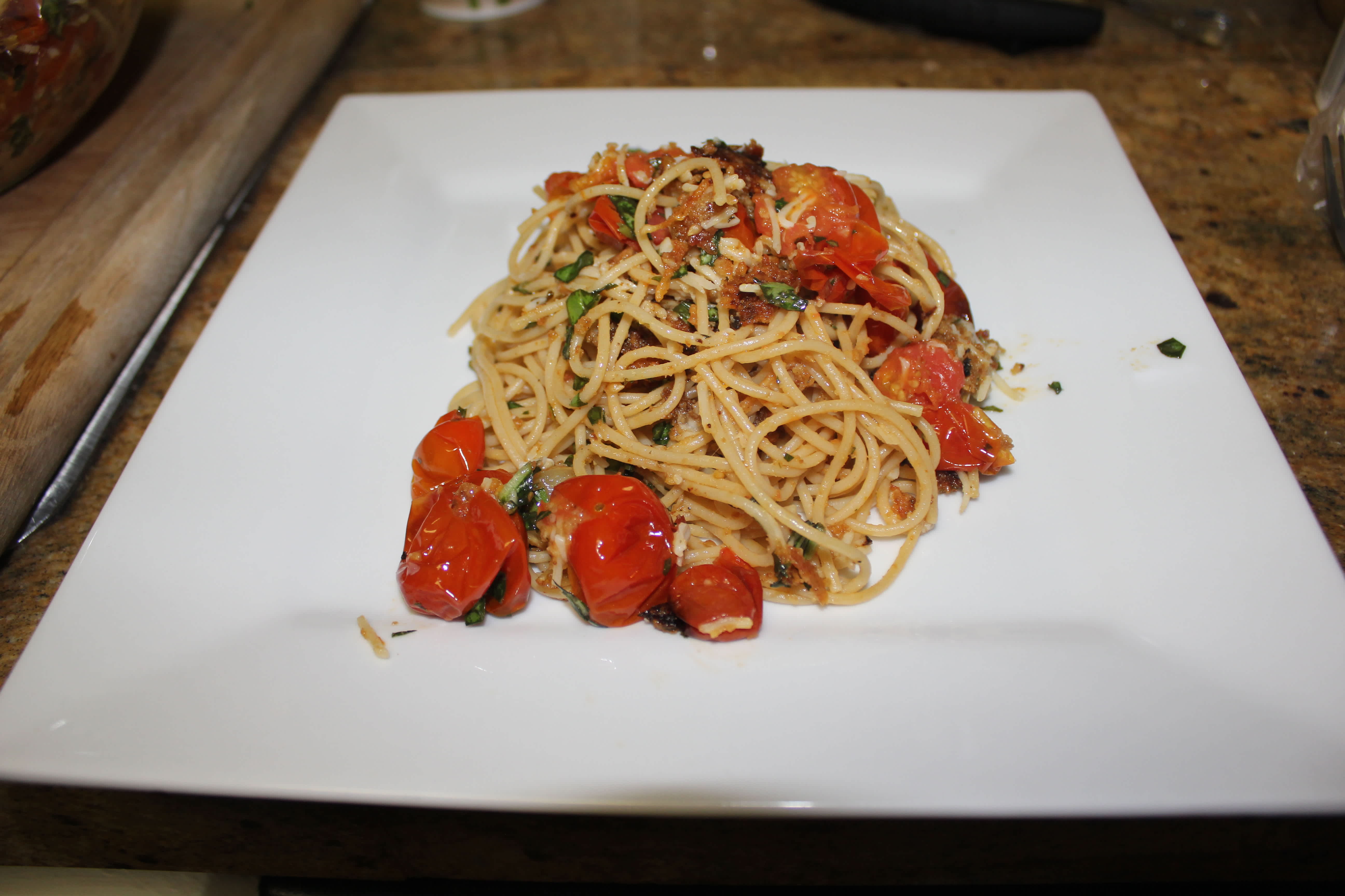 Wood-Fired Roasted Garlic and Tomato Pasta with Basil