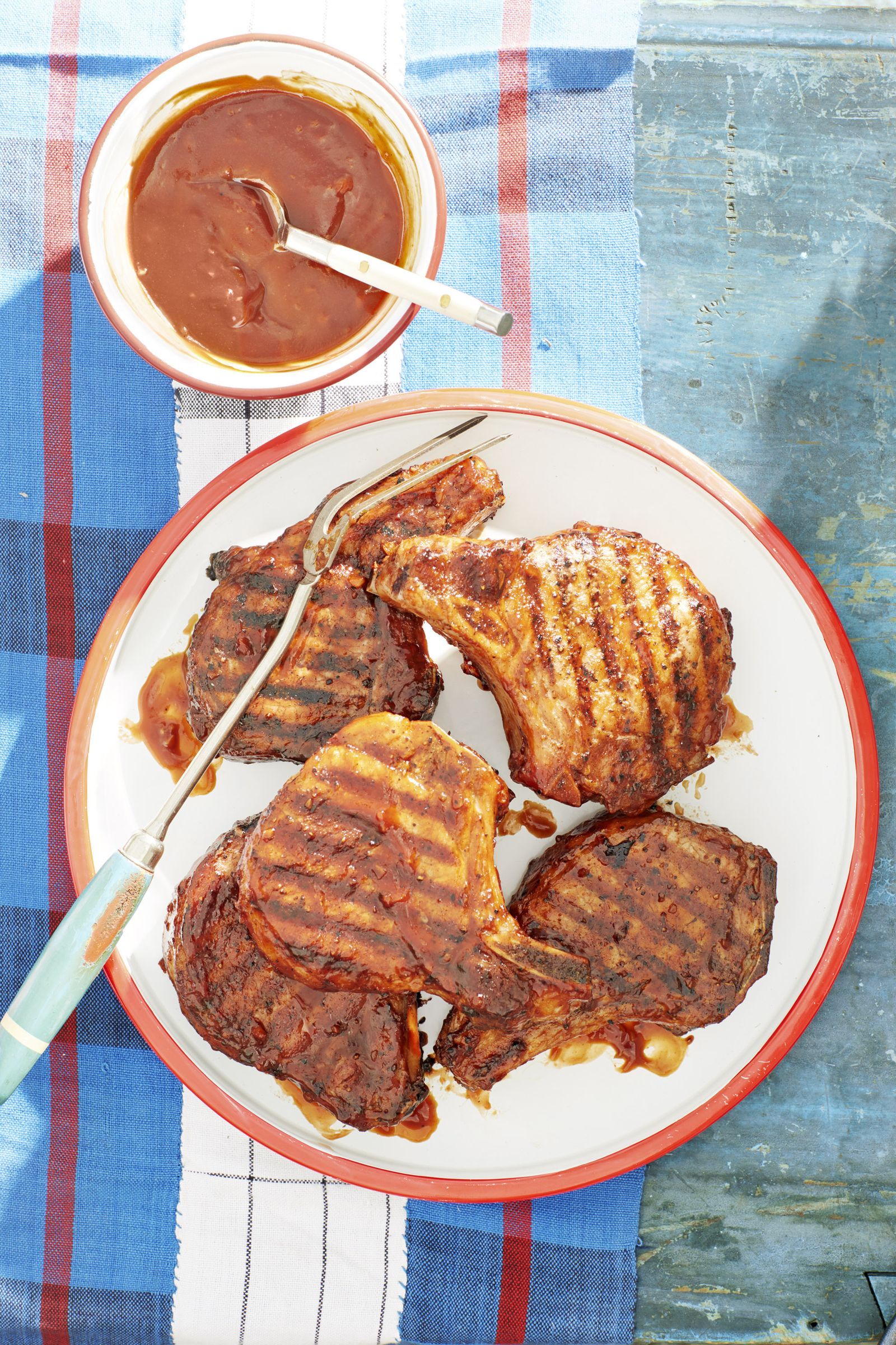 Grilled Bourbon-Glazed Pork Chops with Kansas City BBQ Sauce