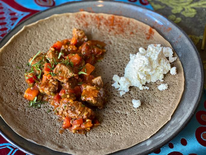 Injera-Wrapped Spiced Beef Tibs