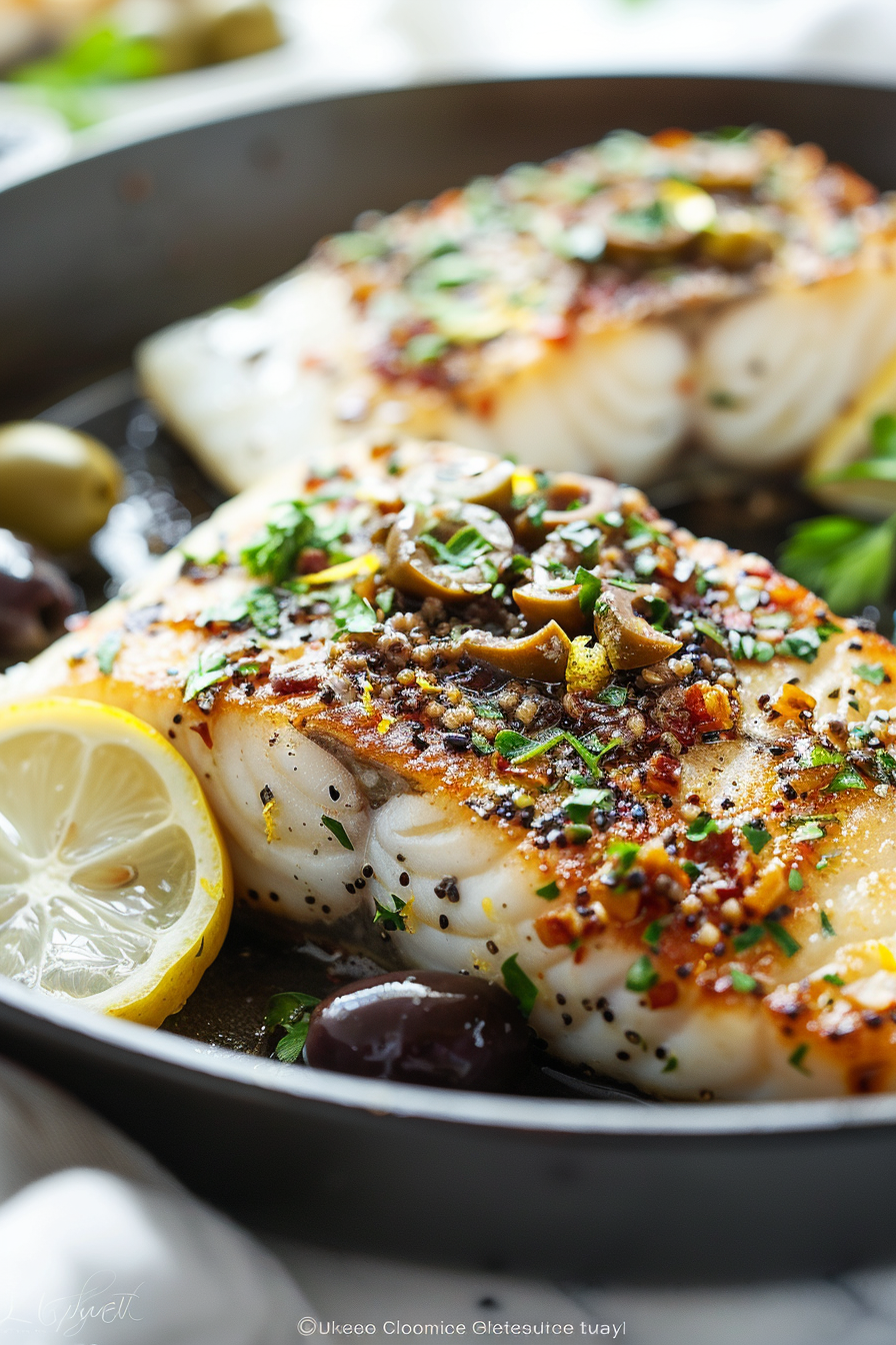 Pan-Seared Mediterranean Cod with Lemon-Olive Tapenade