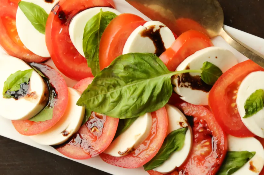 Patio Garden Tomato and Basil Salad with Balsamic Glaze