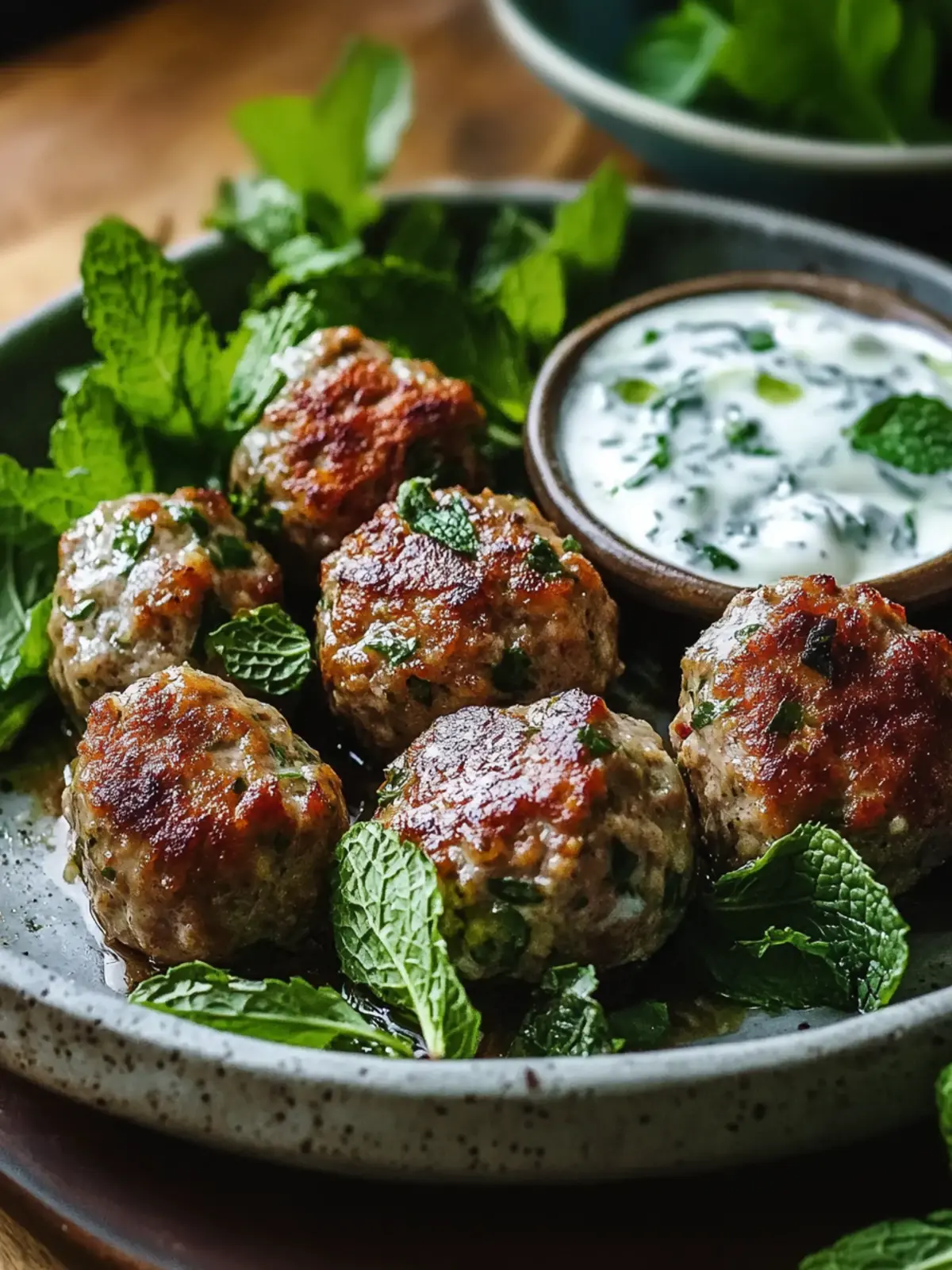 Concealed Spiced Lamb Meatballs with Mint Yogurt Dip