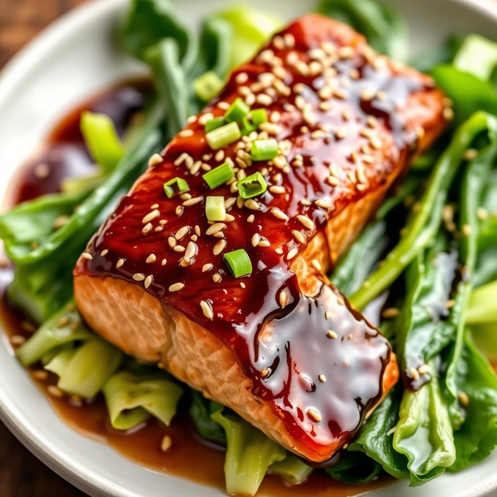 Pan-Seared Salmon with Soy-Ginger Glaze and Sautéed Bok Choy