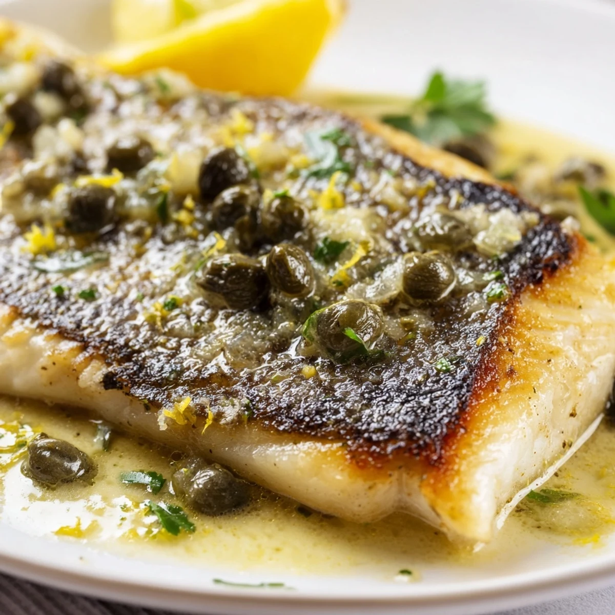 Italian Pan-Seared Sea Bass with Lemon-Caper Butter Sauce
