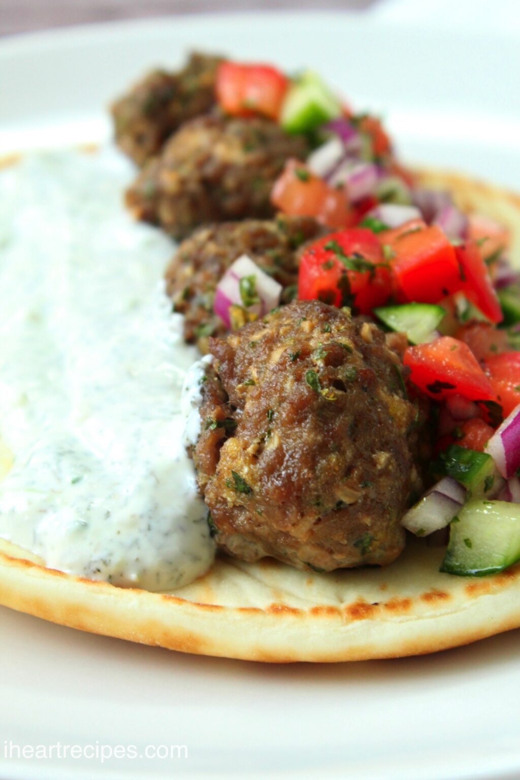 Lamb Meatball Gyro Wraps with Tzatziki and Pickled Onions
