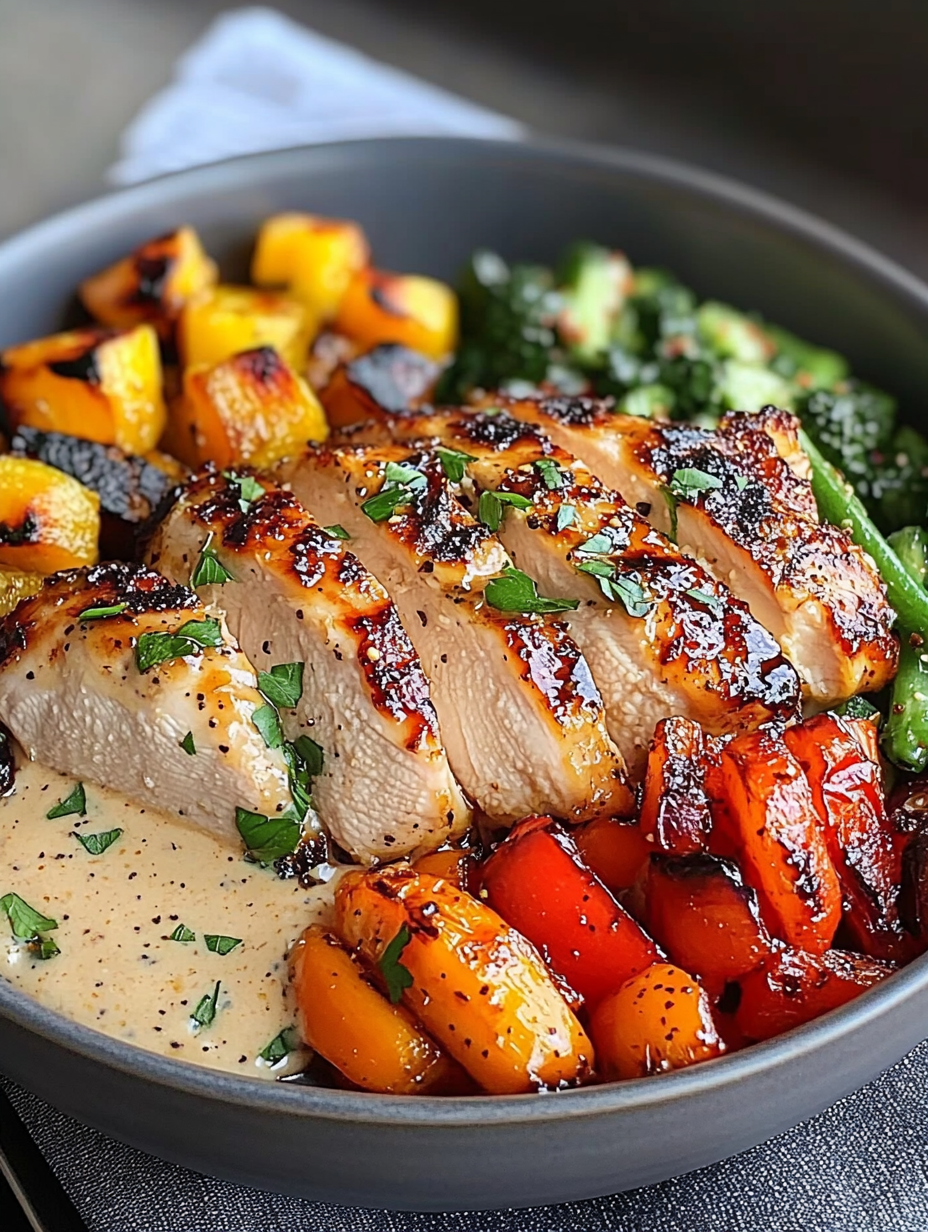 Pan-Seared Chicken with Honey-Dijon Glaze and Roasted Vegetables