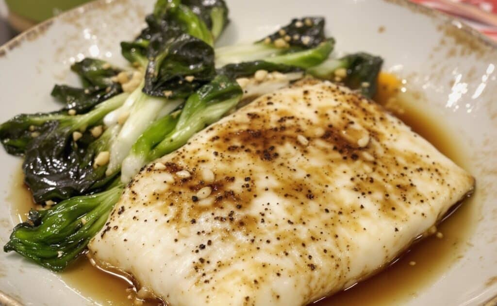 Pan-Seared Sea Bass with Ginger-Sesame Soy Reduction