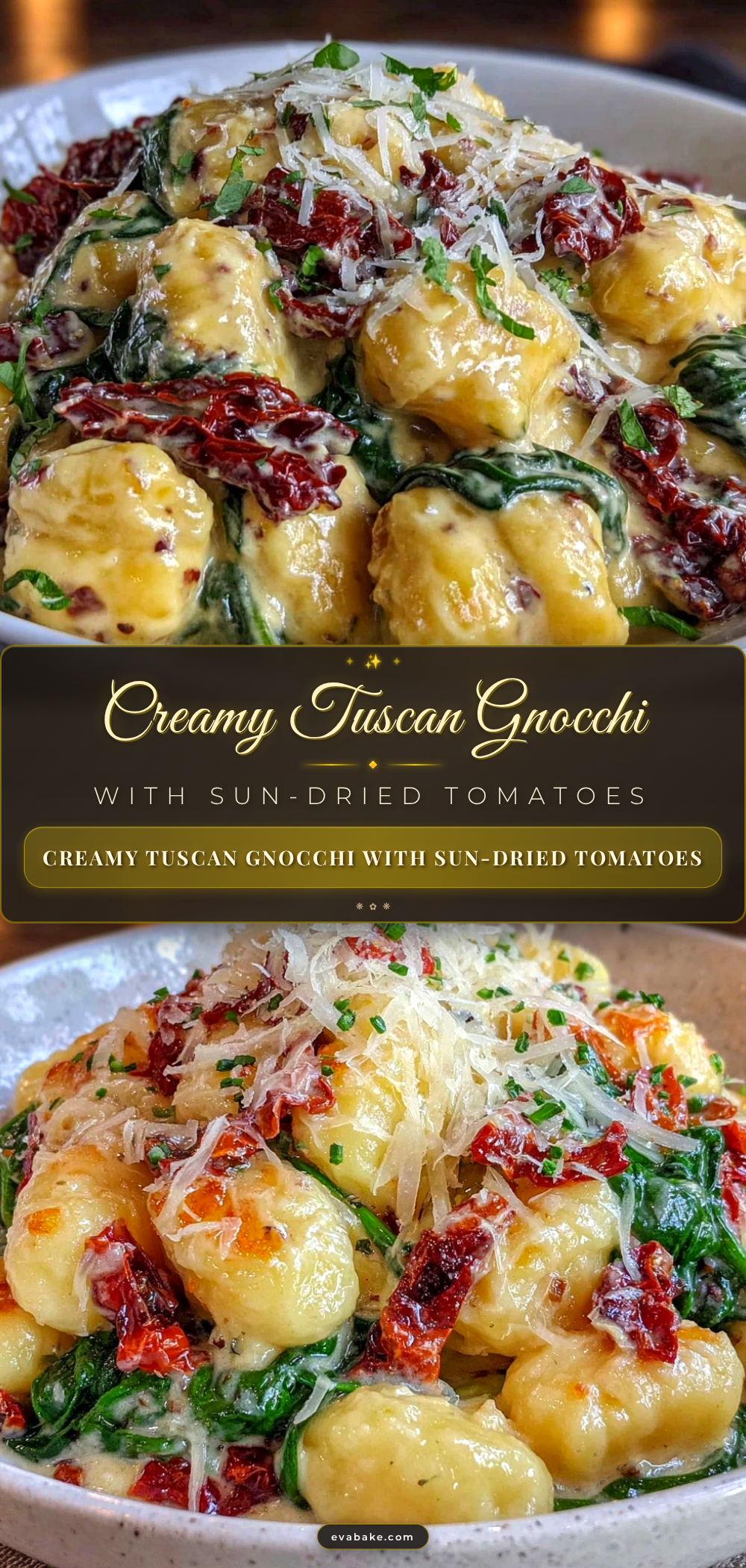 Rustic Italian Baked Gnocchi with Sundried Tomatoes and Spinach