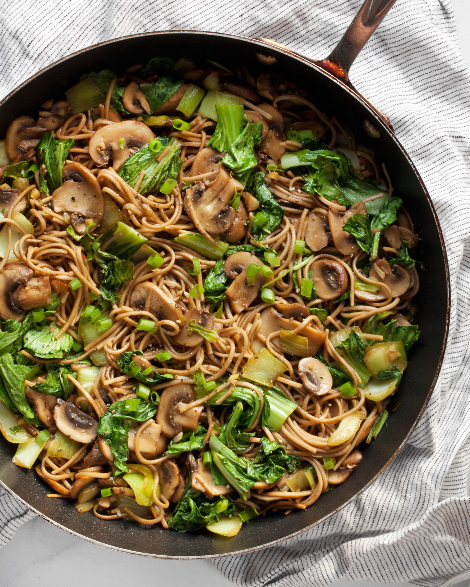 Stir-Fried Soba Noodles with Shiitake Mushrooms and Baby Spinach