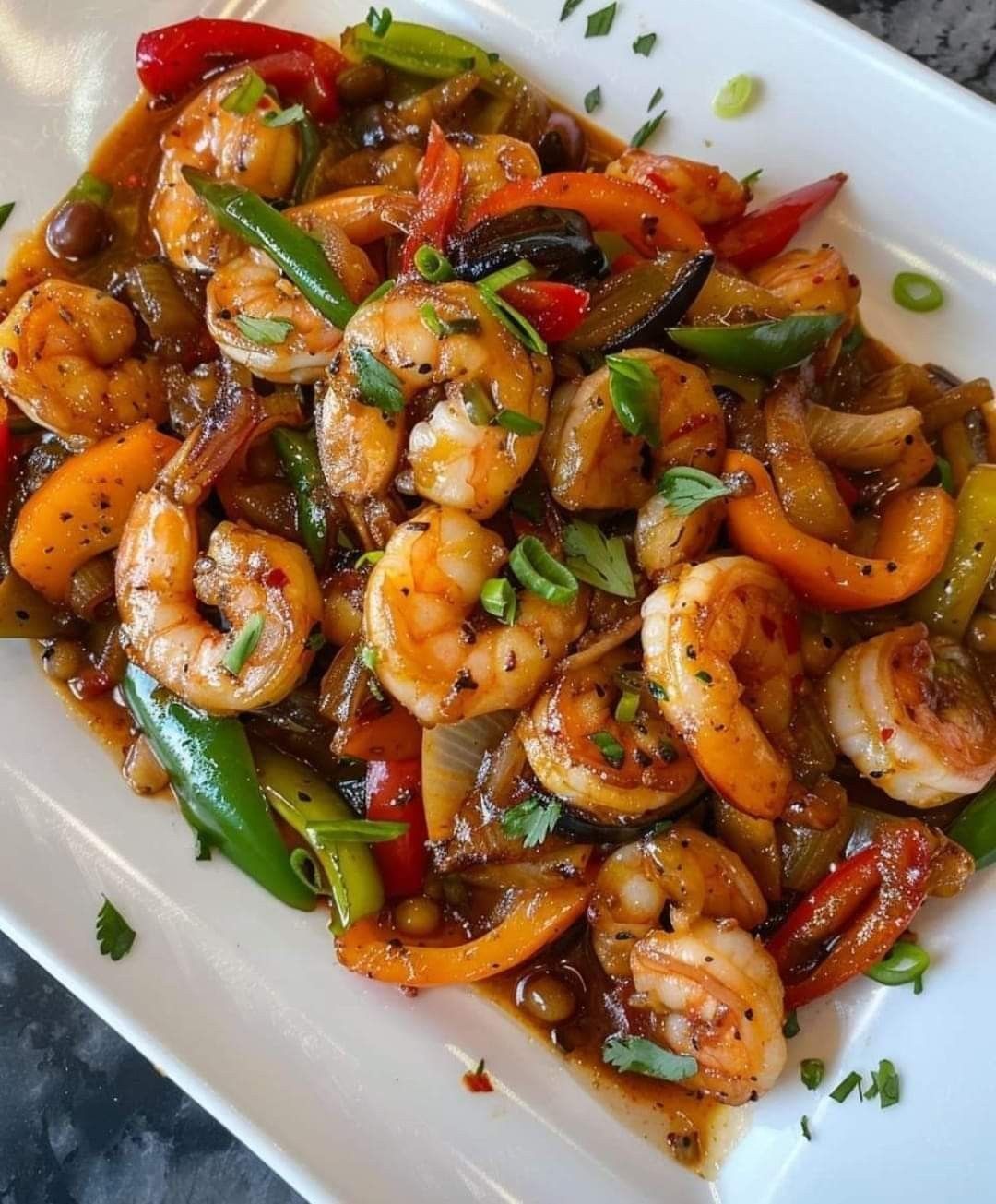 Stir-Fried Garlic Shrimp with Bell Peppers and Basil