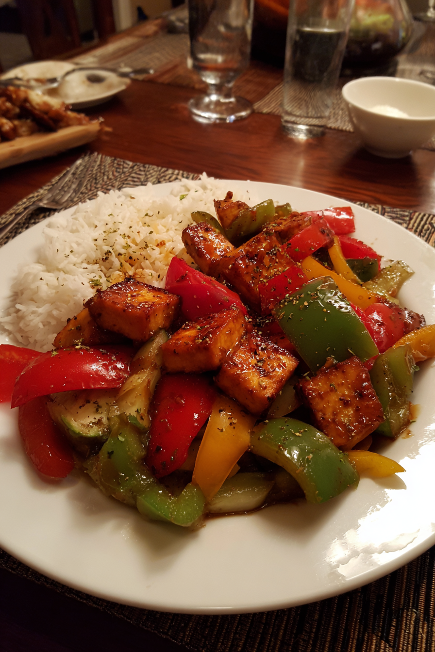 Stir-Fried Tofu with Chili-Garlic Sauce and Bell Peppers