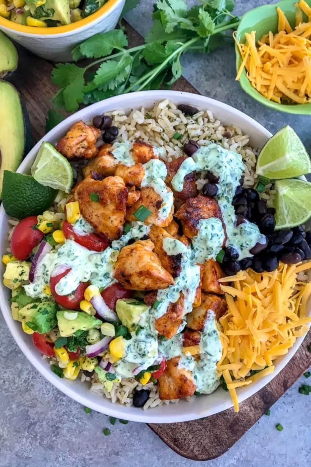 Grilled Chicken Taco Bowls with Avocado Lime Crema