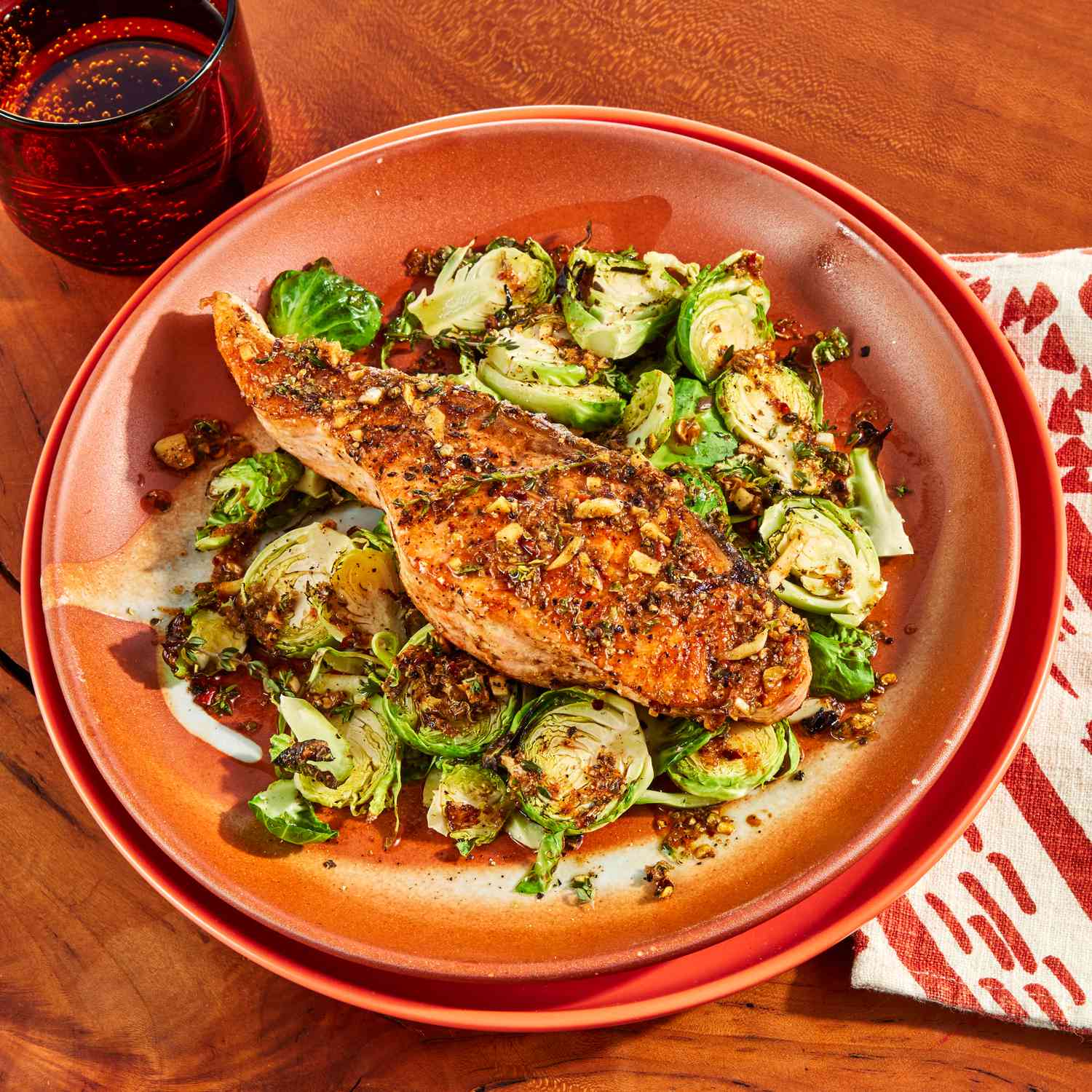 Pan-Seared Salmon with Roasted Brussels Sprouts and Carrot Purée