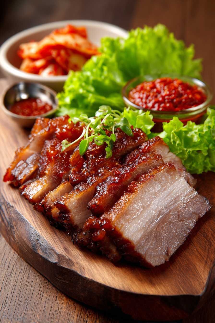 Charred Korean BBQ Pork Belly with Spicy Cucumber Salad