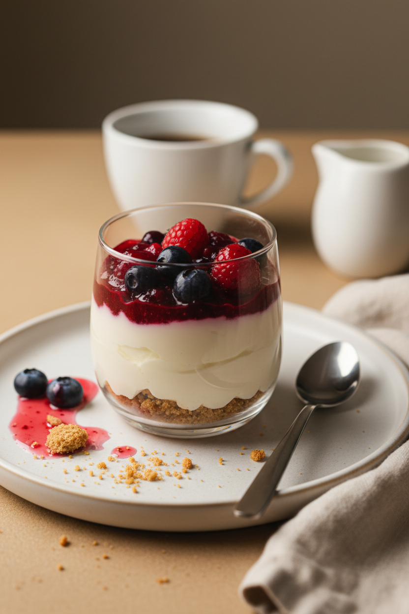 No-Bake Vanilla Bean Cheesecake Cups with Berry Compote