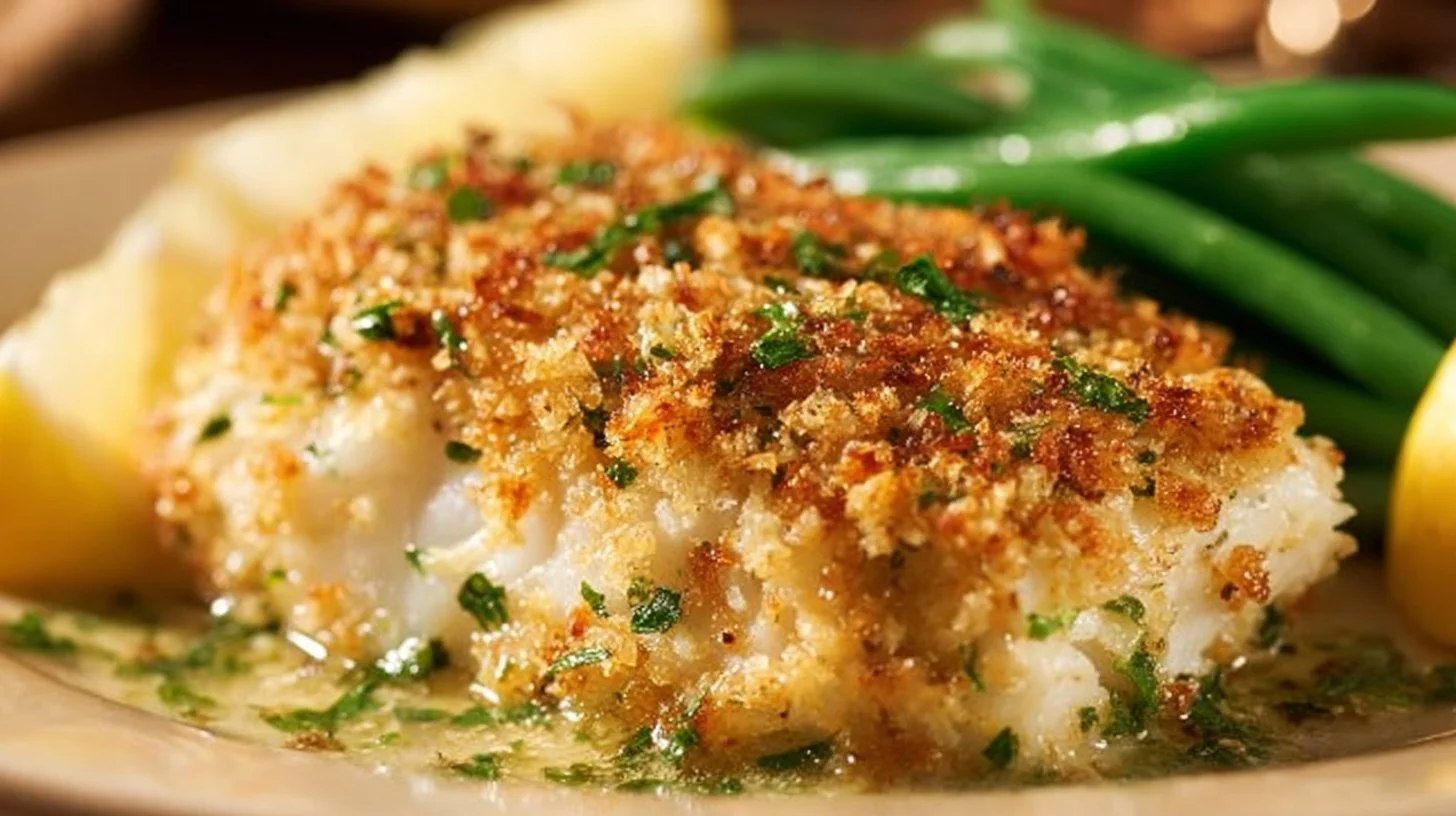 Baked Parmesan-Crusted Cod with Lemon Herb Sauce