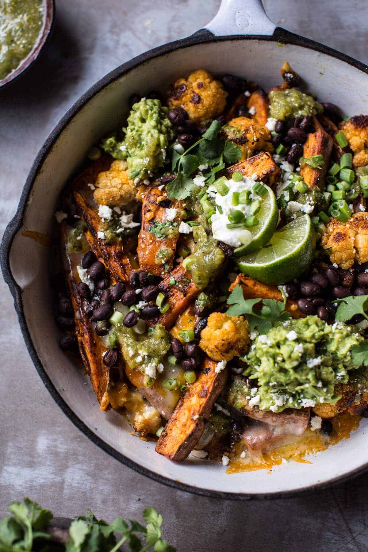 Half-Loaded Sweet Potato Nachos with Black Beans and Avocado