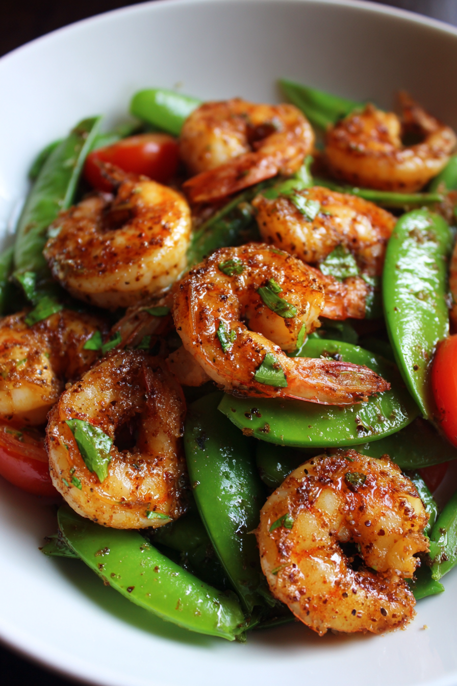 Stir-Fried Garlic Shrimp with Snow Peas and Chili