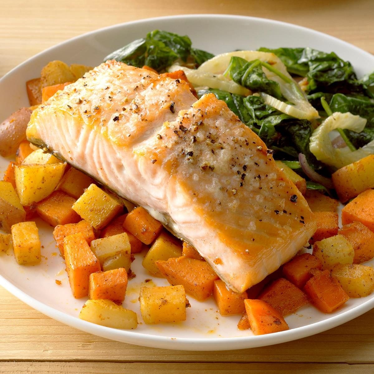 Baked Maple-Dijon Salmon with Roasted Root Vegetables