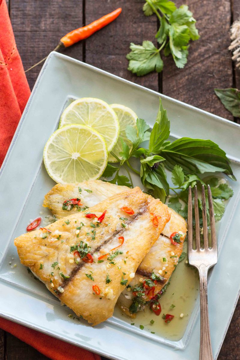 Barramundi Fillets Pan-Seared with Finger Lime Butter