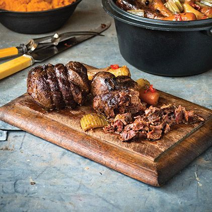 Slow-Roasted Kangaroo Rump with Pepperberry Jus and Roasted Root Vegetables
