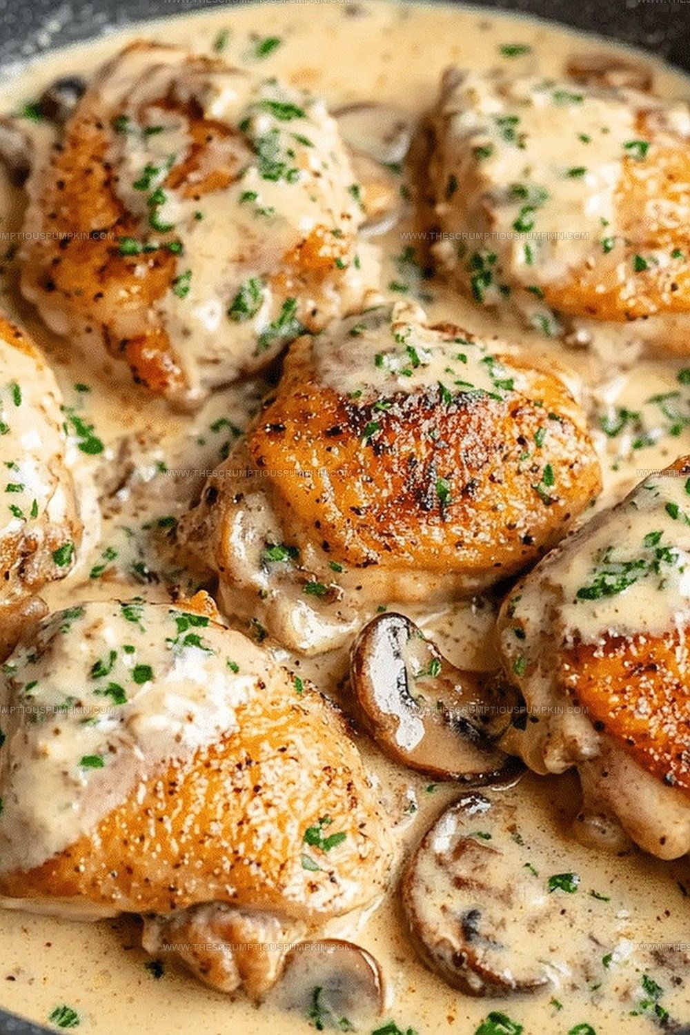Pan-Seared Chicken Thighs with Mushroom and Thyme Sauce