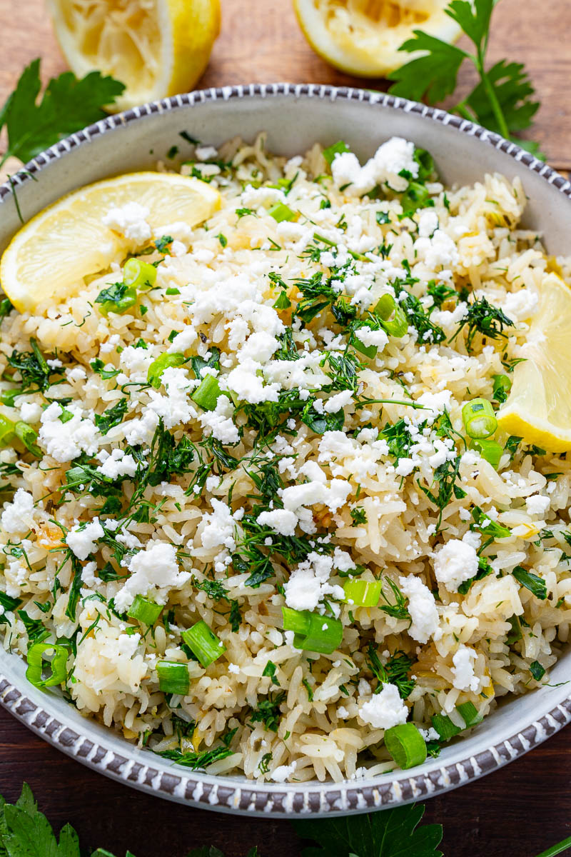 One-Pot Greek Lemon Rice with Spinach and Feta
