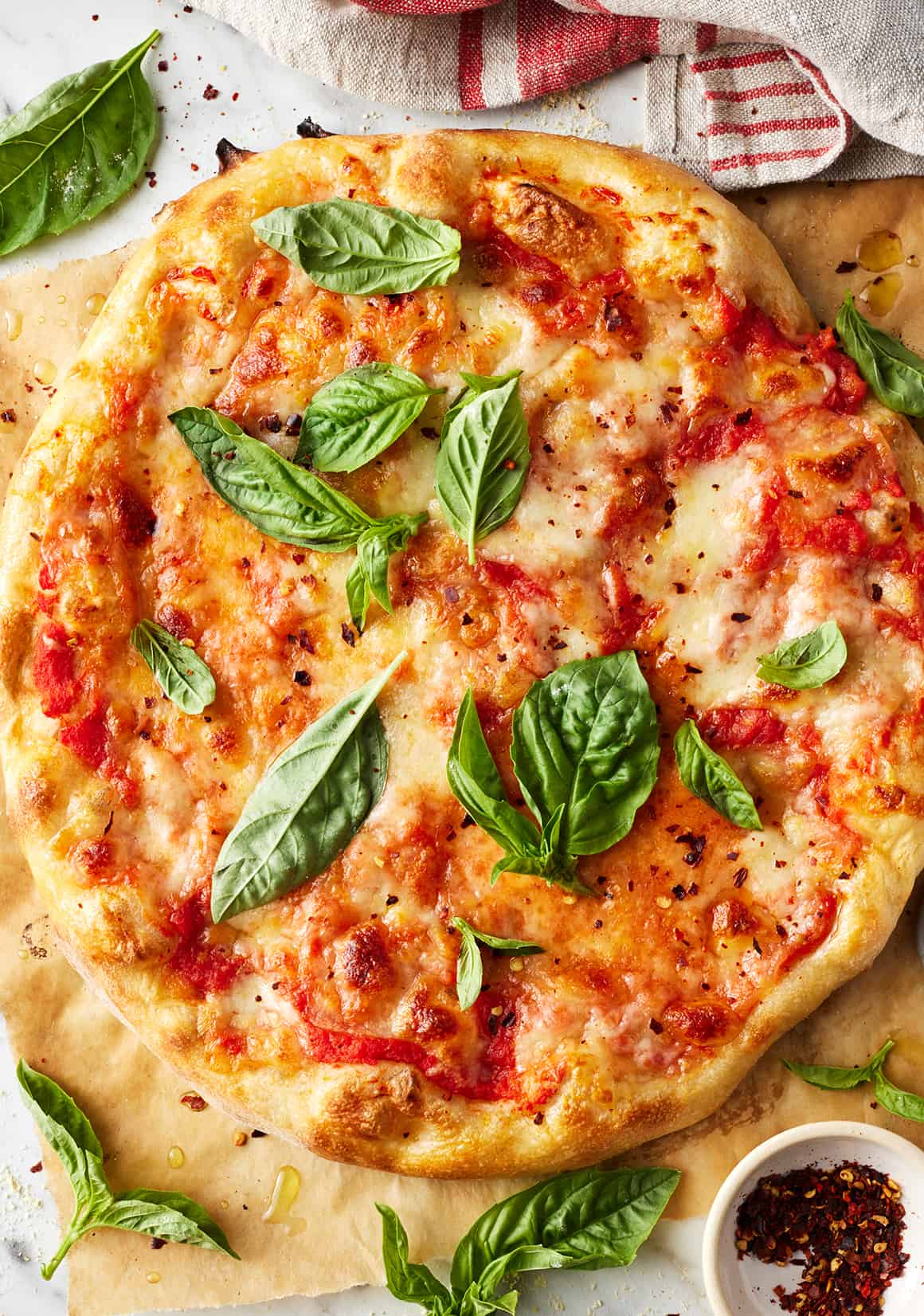 Pan-Seared Pizza Margherita with Fresh Basil and Mozzarella