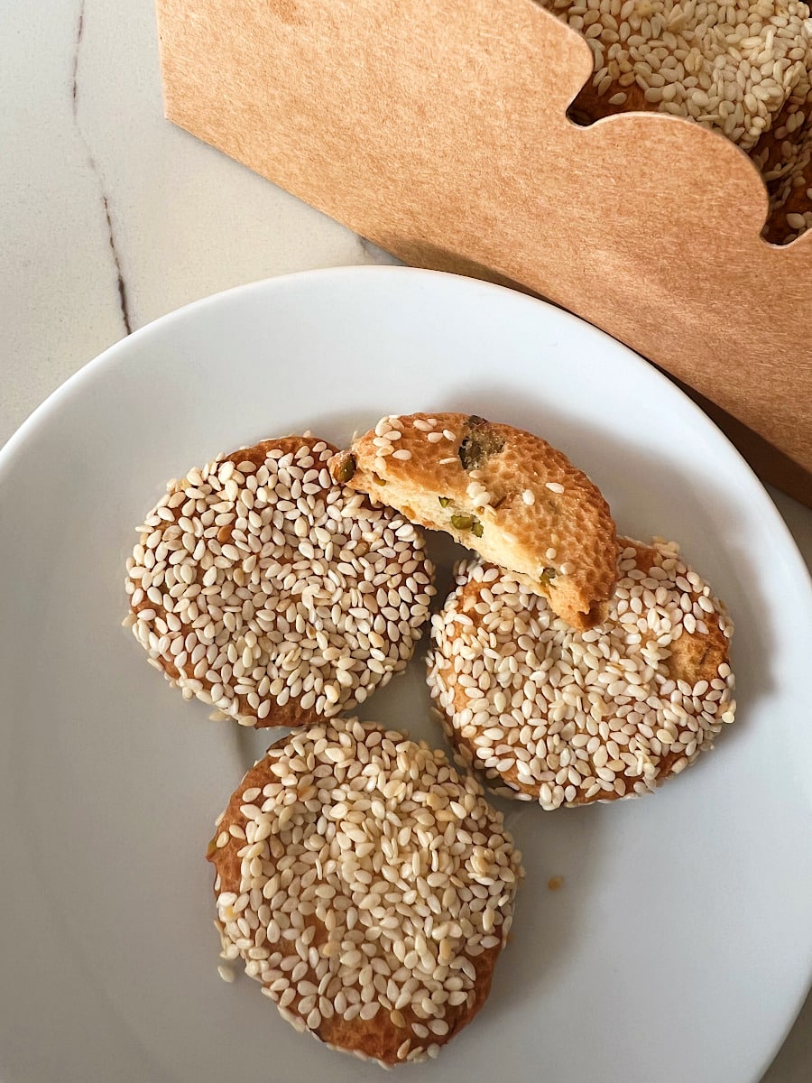 Baked Syrian Barazek Sesame and Pistachio Cookies