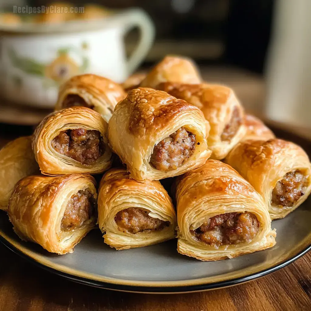 Golden Sausage Rolls with Puff Pastry and Herb Filling