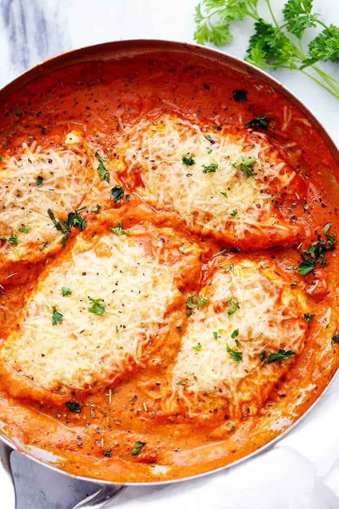 Pan-Seared Chicken Parmesan with Garlic Tomato Sauce