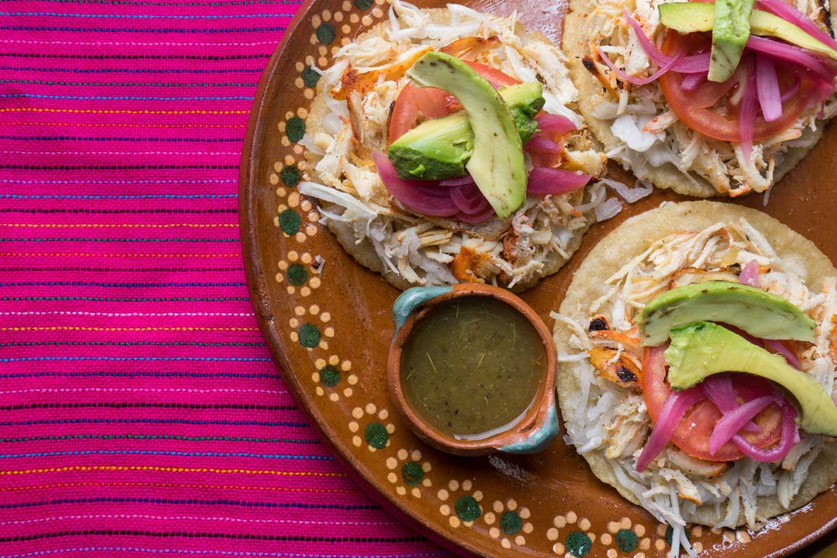 Pan-Fried Salbutes with Tomato and Pickled Onion Topping