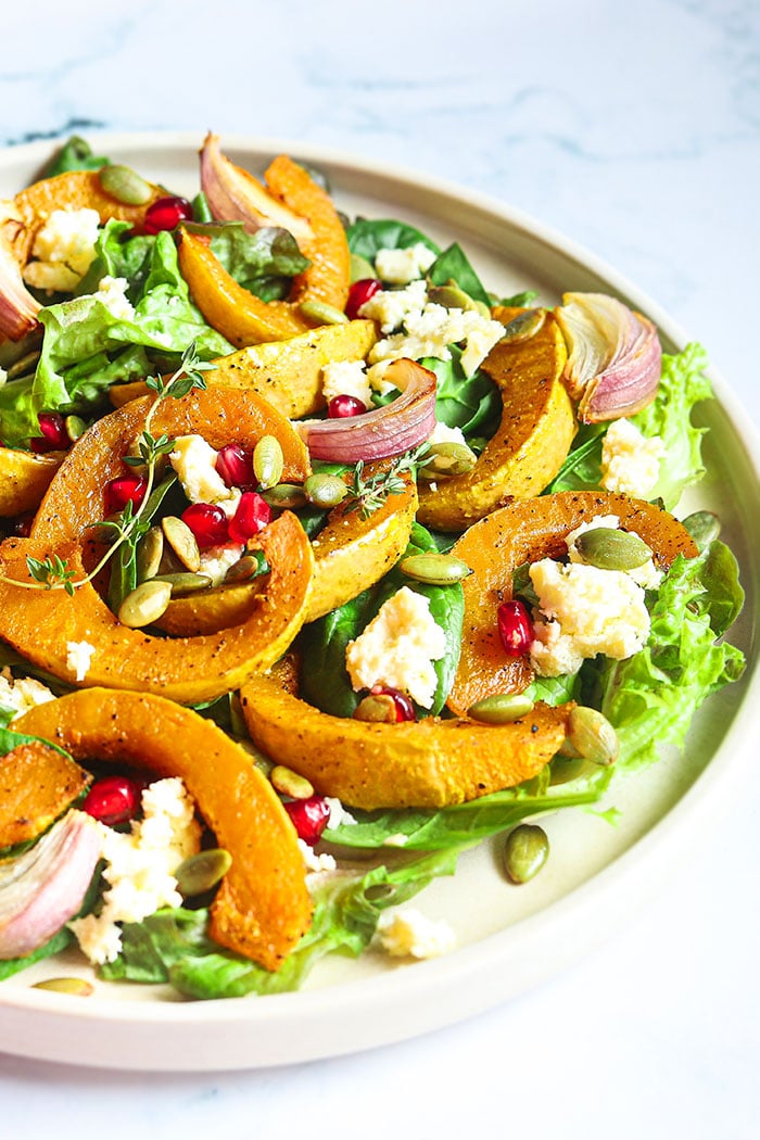 Roast Pumpkin and Warrigal Greens Salad with Lemon Dressing